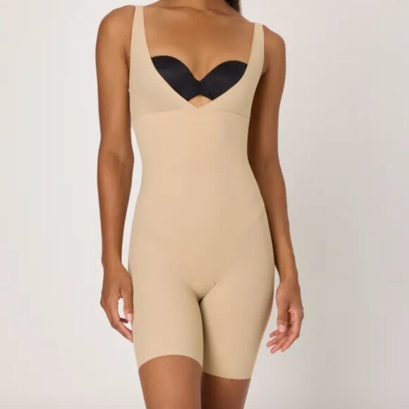 MAIDENFORM Open-Bust Body Shaper Womens Large Smoothing Shapewear Singlet Beige - Picture 1 of 6